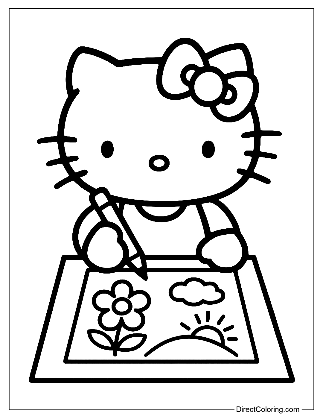 Hello Kitty Drawing a Picture Coloring for Kids